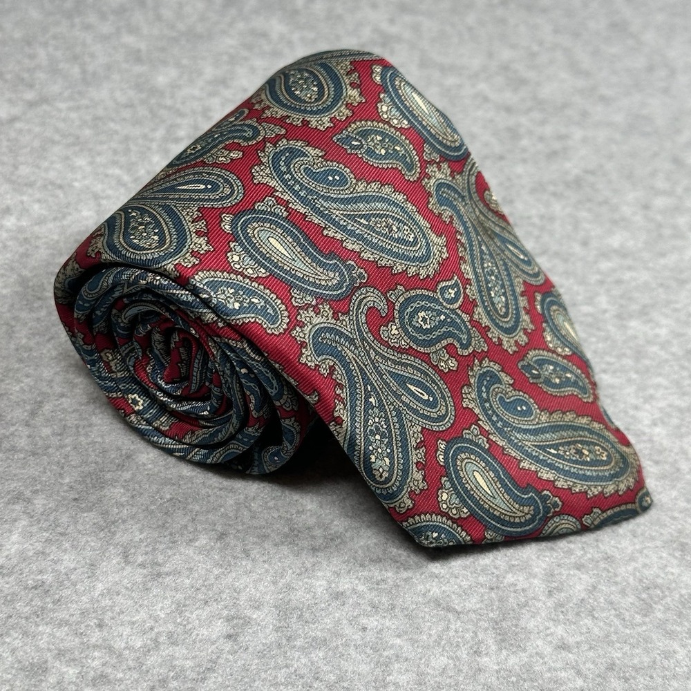 Vintage Bert Pulitzer‎ USA Red Blue Paisley Silk Tie Classic Wide 90s 56x3.5in